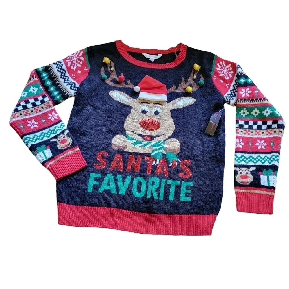 NWT No Boundaries Juniors Christmas Sweater, Jingle bells, Size L (11-13) T56